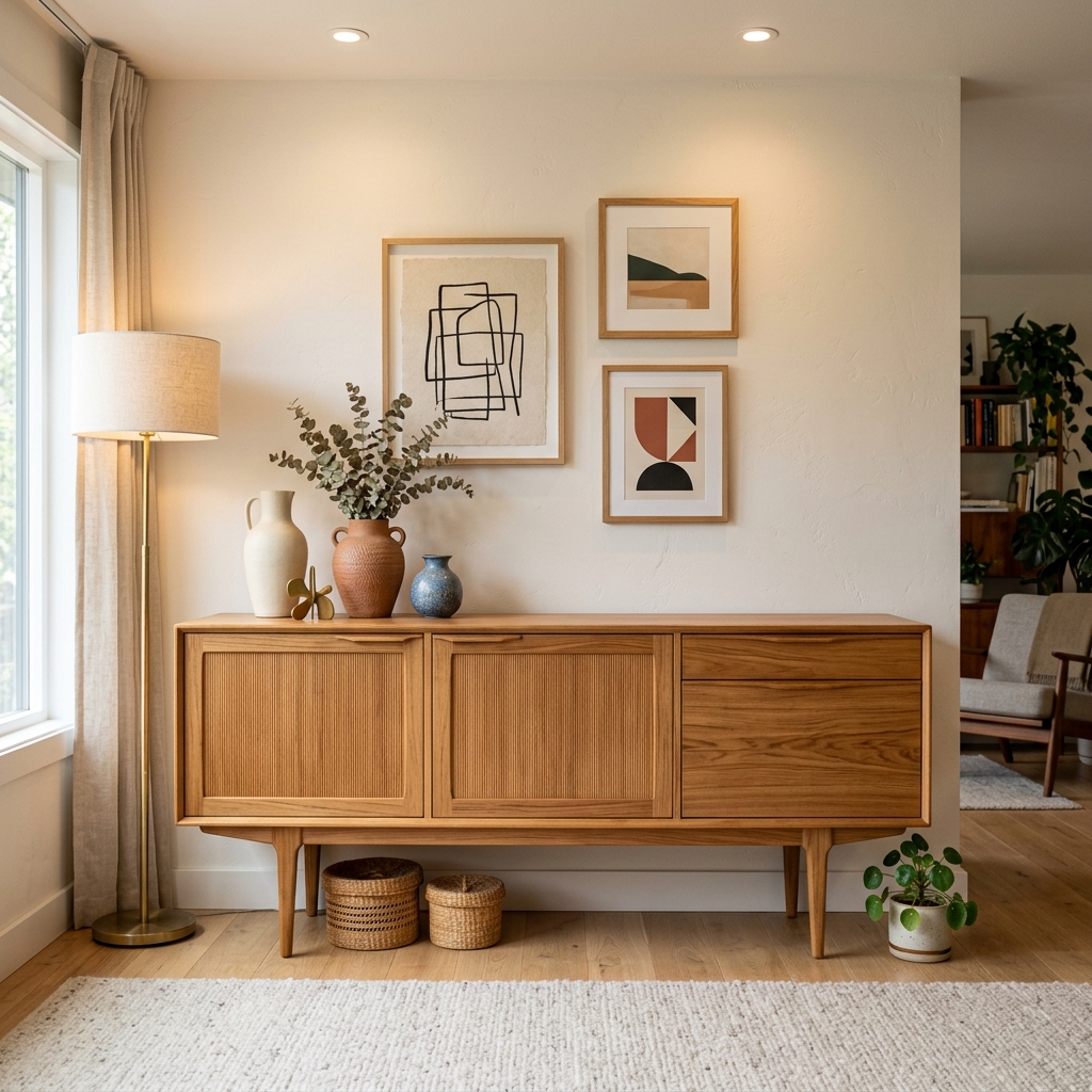 Bintang Teak Sideboard styled in warm architectural room